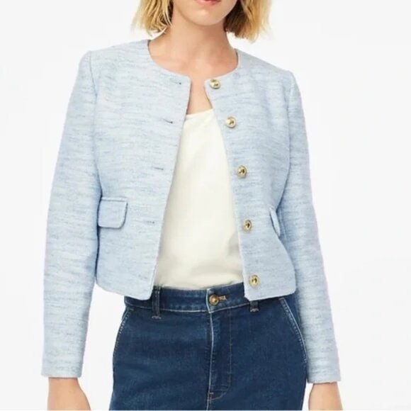 NWOT J. Crew Factory Tweed Lady Jacket Blazer Fresh Air Linear Tweed Blue Size 8 - Picture 1 of 13